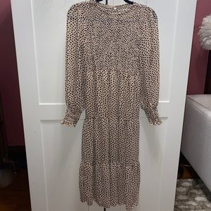 Cheetah dot ruffle tiered smocked top midi dress